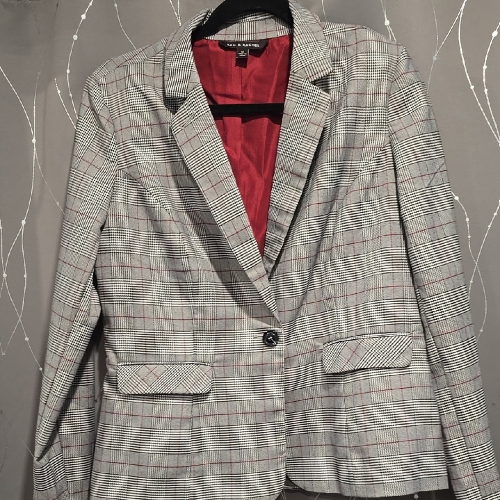 Zac & Rachel Gray Plaid Blazer with Red Lining